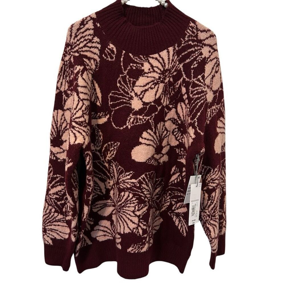 Liz Claiborne pink and maroon Floral Sweater Pull Over Women's‎ Plus Size 2X NWT
